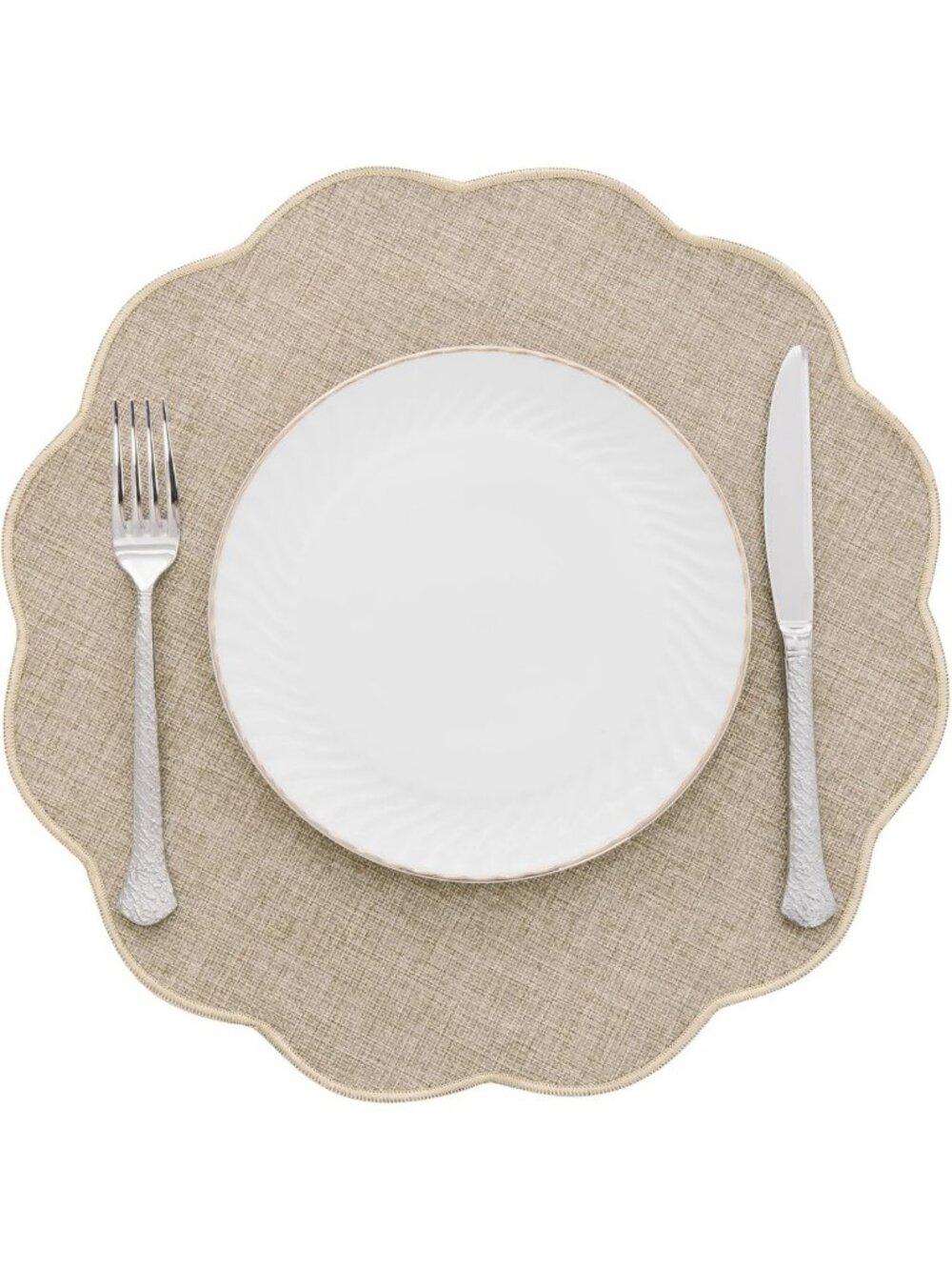 Set of 6 Washable Scalloped Round Placemats - 15” Non-Slip Heat Resistant Table